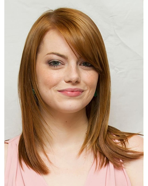  Blonde Straight Shoulder Length With Bangs  Lace Front Synthetic Emma Stone Women Wigs