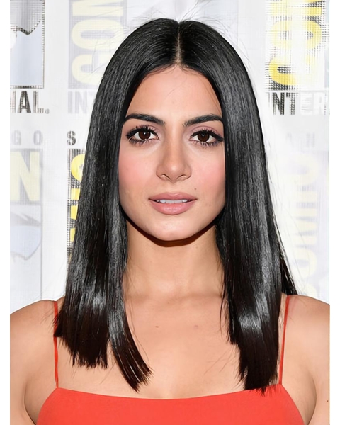  Black Straight Without Bangs Shoulder Length Capless Synthetic Women Emeraude Toubia Wigs