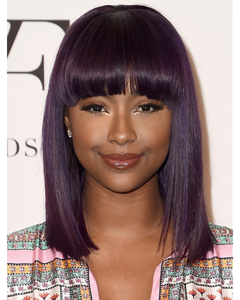 Purple  Shoulder Length Straight With Bangs Lace Front Synthetic Justine Skye Wigs