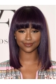 Purple  Shoulder Length Straight With Bangs Lace Front Synthetic Justine Skye Wigs