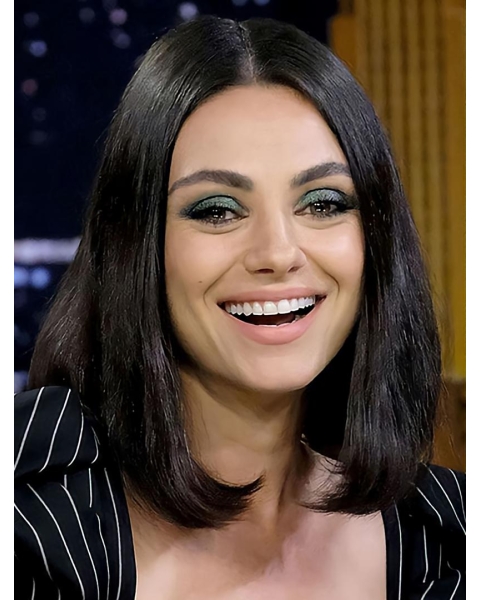 Black Straight Shoulder Length  Full Lace Human Hair Bobs Mila Kunis Wigs