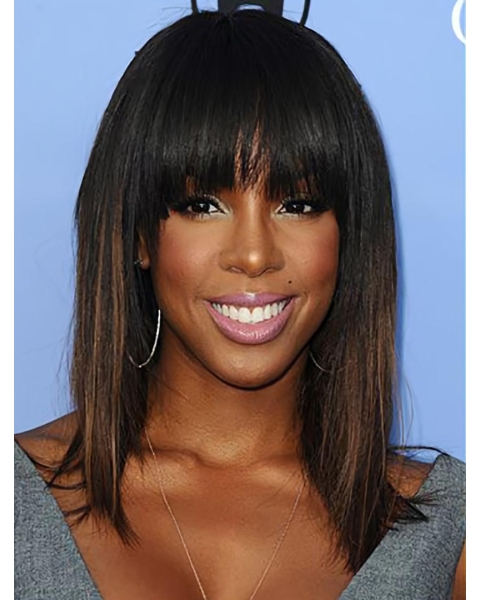 Straight Ombre/2 Tone With Bangs Lace Front Shoulder Length Synthetic Kelly Rowland Wigs