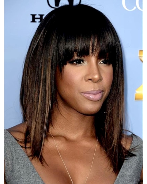 Straight Ombre/2 Tone With Bangs Lace Front Shoulder Length Synthetic Kelly Rowland Wigs