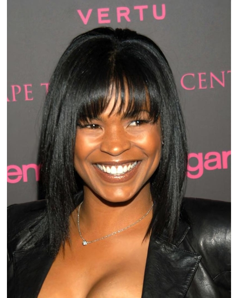 Black Straight Shoulder Length With Bangs Capless Synthetic Nia Long Wigs