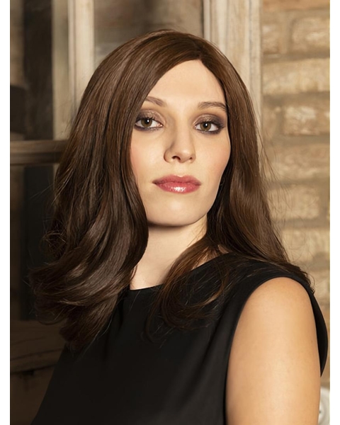 Wavy Brown 14" Shoulder Length Synthetic Without Bangs Sleek Lace Front Wigs