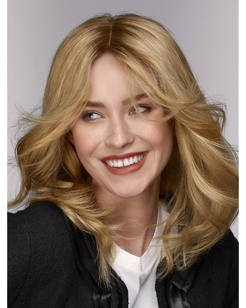 Wavy Shoulder Length Blonde Monofilament 14" Without Bangs Top Quality Lace Wigs