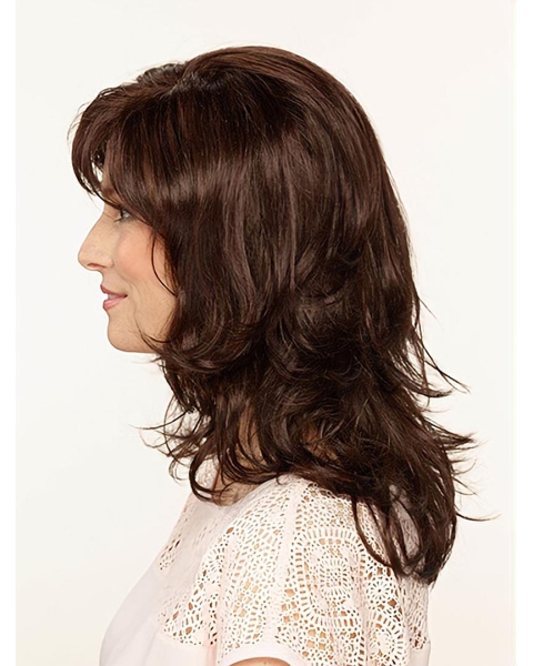 Brown Wavy Shoulder Length Monofilament Synthetic Medium Length Women Wigs