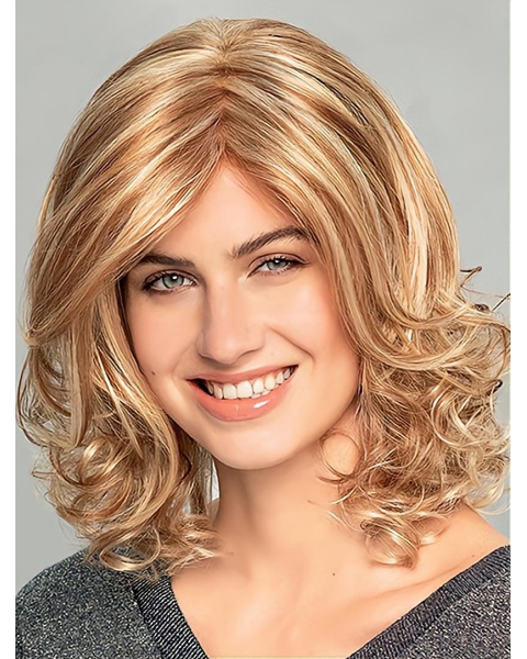 Shoulder Length Wavy Ombre/2 tone Monofilament Synthetic Women Wigs 