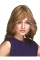 Brown Wavy With Bangs Shoulder Length Monofilament Human Hair Women Wig