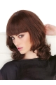  Auburn 14" Wavy Shoulder Length With Bangs Monofilament Human Hair Wigs For Women