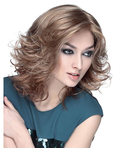 Wavy  Shoulder Length  Brown Synthetic Women Bob Wigs