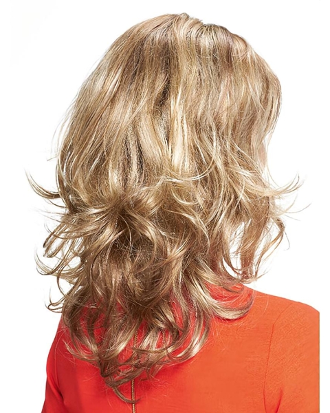 Blonde Wavy Shoulder Length Monofilament Synthetic Women Medium Wigs