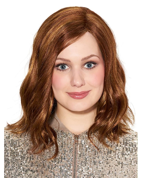 Brown Wavy Shoulder Length  Capless Synthetic Medium Women Wigs