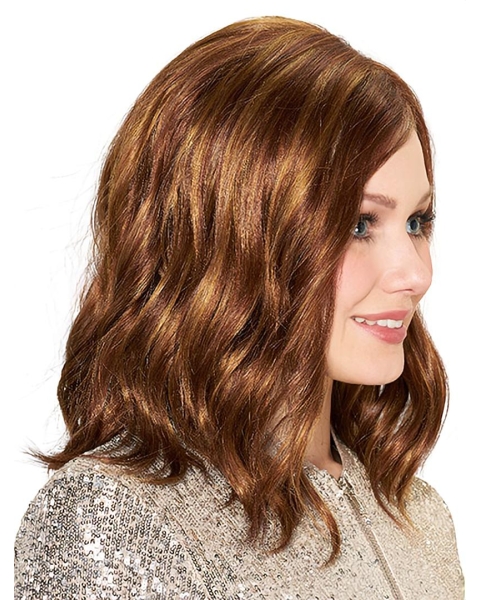 Brown Wavy Shoulder Length  Capless Synthetic Medium Women Wigs