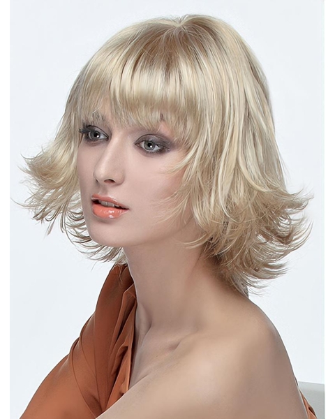 Shoulder Length Blonde Wavy Monofilament  Classic Synthetic Wigs For Women