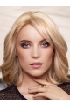 Blonde Wavy Layered Medium Length Capless Human Hair Wigs For Women