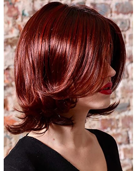 Red Wavy Without Bangs Monofilament Synthetic Women Wigs