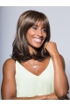 Modern Shoulder Length Wavy Brown With Bangs Capless African American Synthetic Women Wigs