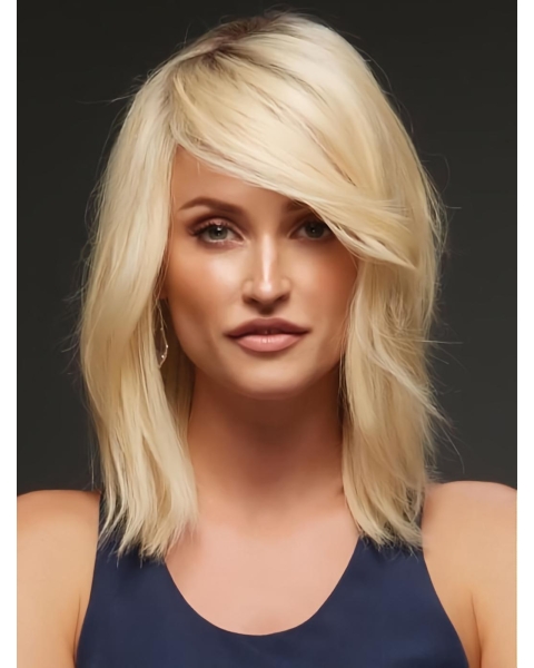 Blonde Wavy Shoulder Length Monofilament Layered Human Hair Women Wigs