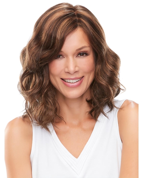 Wavy Shoulder Length Monofilament Layered  Synthetic Women Wigs