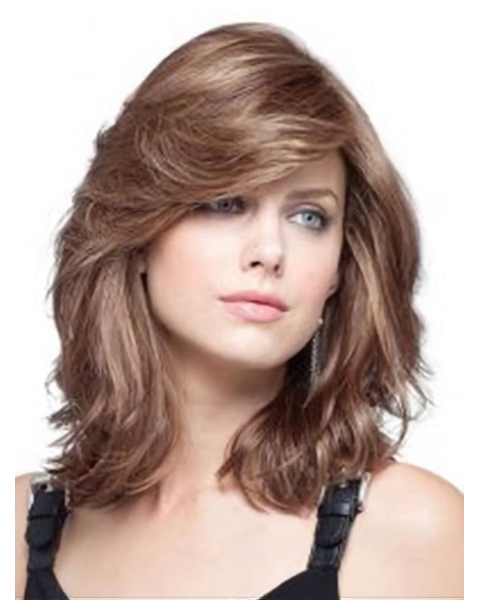 Flexibility Auburn Wavy Shoulder Length Remy Human Lace Wigs