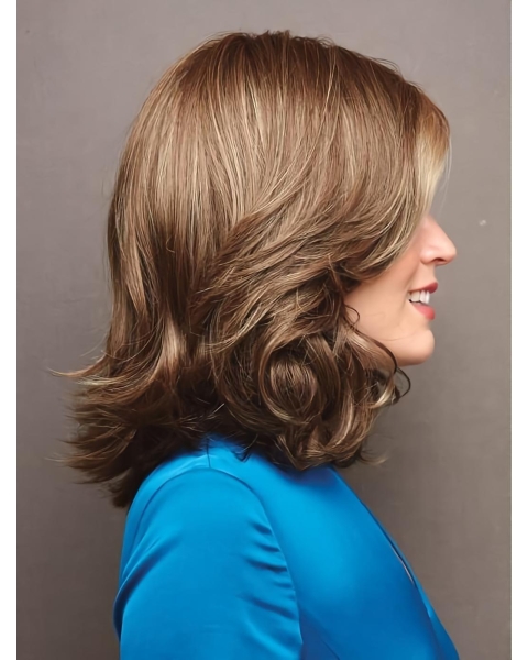 Wavy Brown Shoulder Length Capless Synthetic Women Wigs