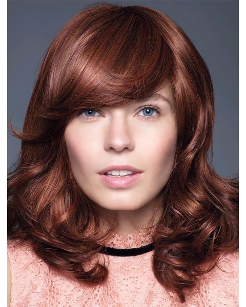 Wavy Shoulder Length 14" Auburn Hand-tied Synthetic Women Wigs