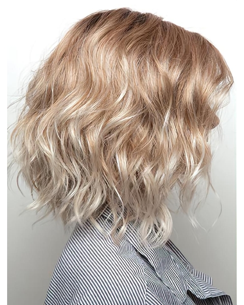 Blonde Wavy Layered Shoulder Length Online Monofilament Synthetic Women Wigs