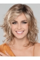 Ideal Blonde Wavy Without Bangs Shoulder Length Monofilament Synthetic Women Wigs