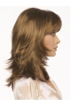 Brown Shoulder Length Wavy With Bangs Mono Classic Synthetic Women Wigs