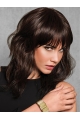 Medium Brown Wavy With Bangs Capless Synthetic Wigs For Women