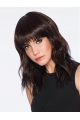 Medium Brown Wavy With Bangs Capless Synthetic Wigs For Women