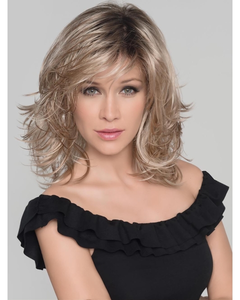 New Blonde Shoulder Length Wavy Lace Synthetic Women Wigs 