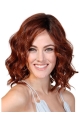 Red Wavy Without Bangs Mono Synthetic Women Wigs For Cancer Patients