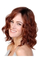 Red Wavy Without Bangs Mono Synthetic Women Wigs For Cancer Patients