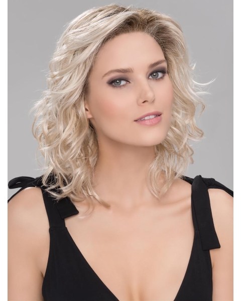  Platinum Blonde Wavy With Bangs Synthetic Women Wig 