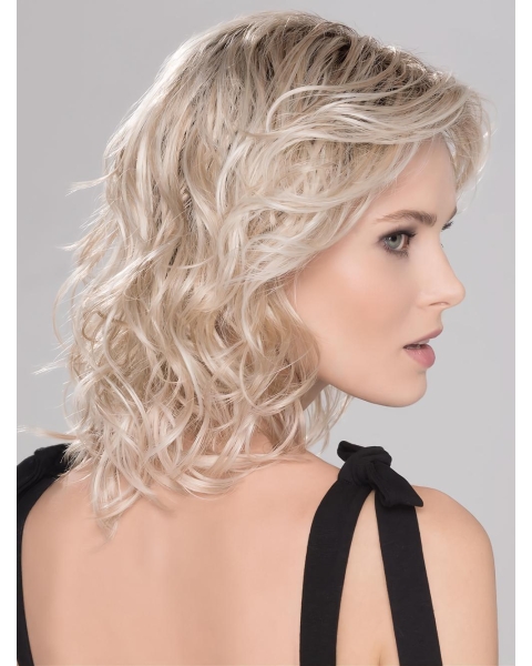  Platinum Blonde Wavy With Bangs Synthetic Women Wig 