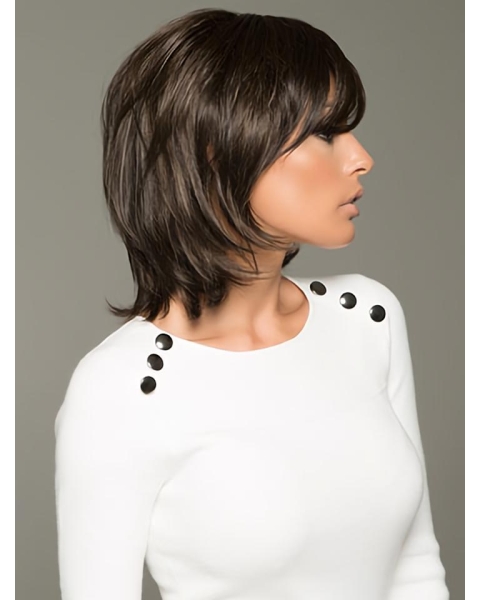 Wavy Black  With Bangs Medium Mono Synthetic African American Women Wigs 