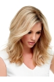 16" Blonde Wavy Without Bangs Mono Top Human Hair Women Wigs