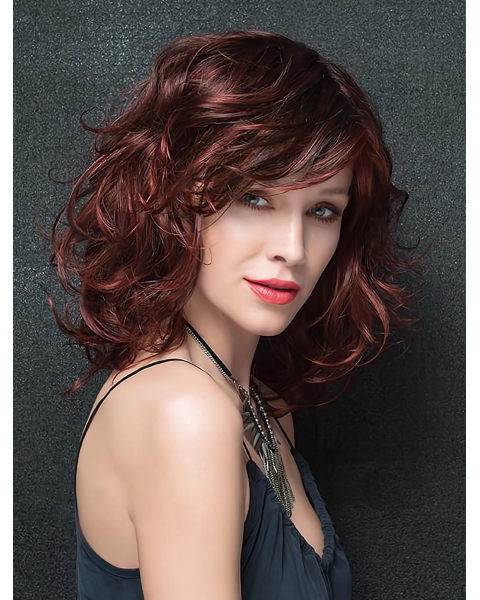 Exquisite Shoulder Length Wavy Auburn Classic Synthetic Women Wigs