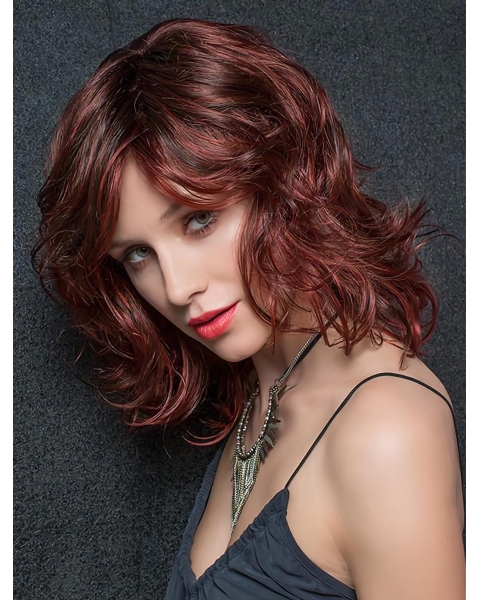 Exquisite Shoulder Length Wavy Auburn Classic Synthetic Women Wigs