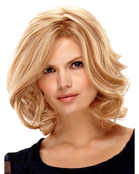 Trendy Blonde Wavy Shoulder Length Lace Front Synthetic Women  Wigs