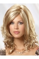 Gentle Blonde Wavy Shoulder Length Mono Top Human Hair Women Wigs For Cancer