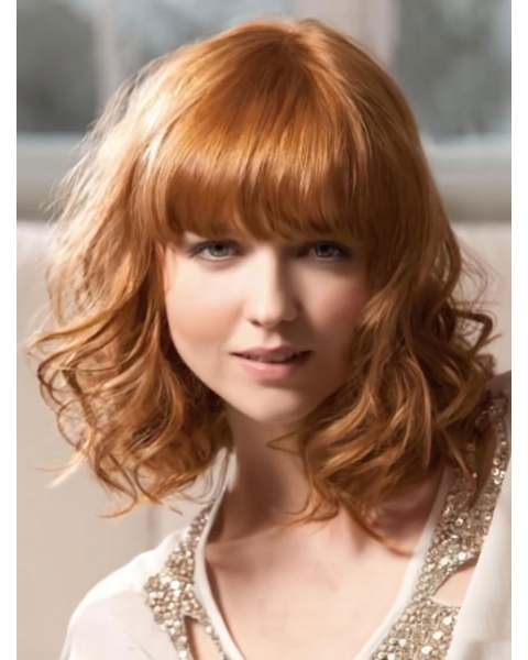 Nice Blonde Wavy Shoulder Length Capless Synthetic Women Wigs