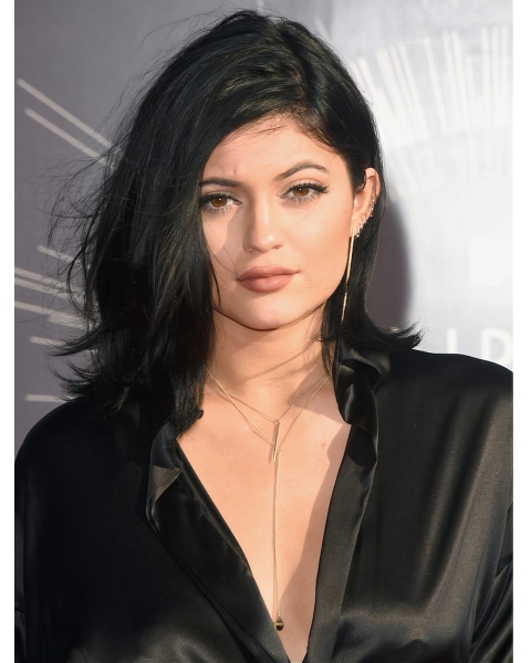 Gorgeous Shoulder Length Wavy Black Layered Lace Synthetic Kylie Jenner Inspired Wigs