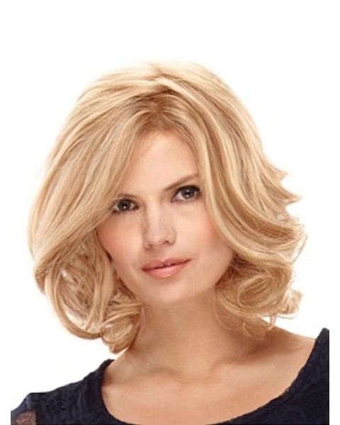 Incredible Blonde Wavy Shoulder Length Synthetic Women Wigs For Cancer