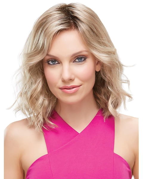 Blonde Durable Medium Wavy Without Bangs Lace Front Synthetic Women Wigs