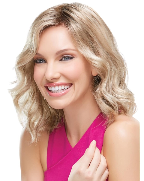 Blonde Durable Medium Wavy Without Bangs Lace Front Synthetic Women Wigs