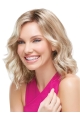 Blonde Durable Medium Wavy Without Bangs Lace Front Synthetic Women Wigs