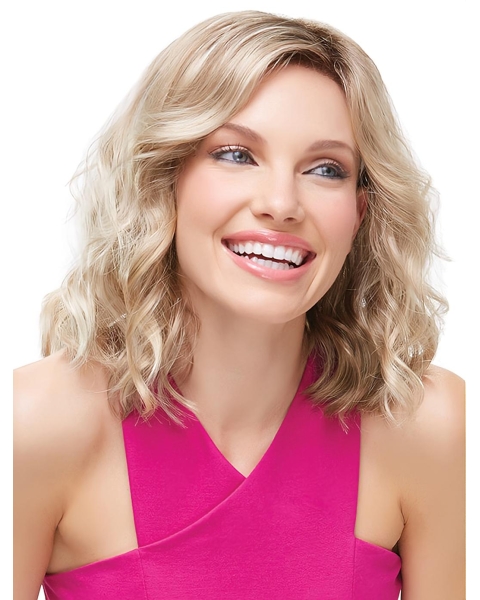 Blonde Durable Medium Wavy Without Bangs Lace Front Synthetic Women Wigs